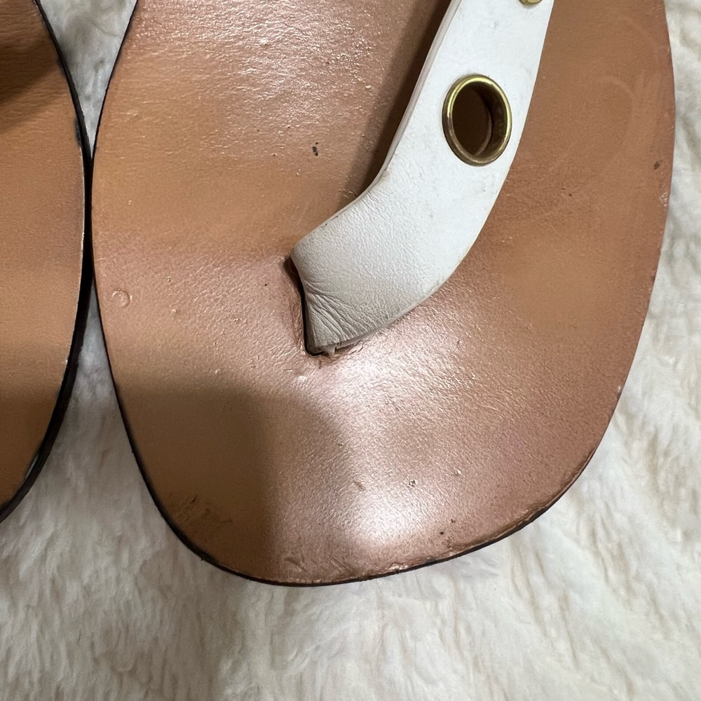 Celine White Leather Grommet Sandals 37.5 Flat Ankle Strap Made in Italy - Picture 5 of 16